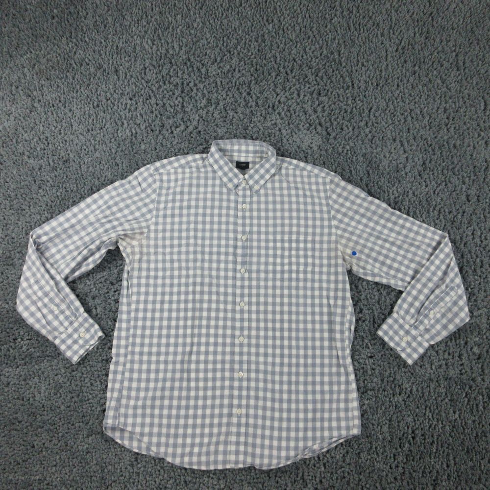 J. Crew Shirt Mens Extra Large Gray White Gingham Plaid Long Sleeve '